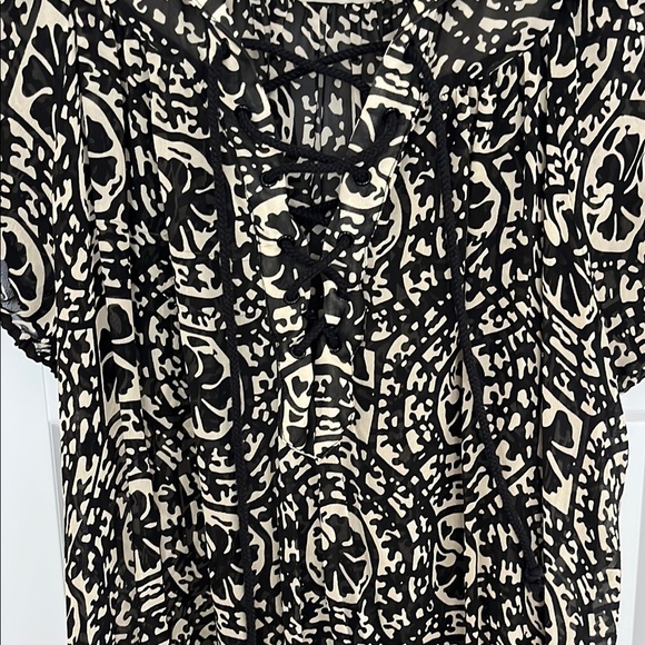 Anna Sui Black and Taupe Puff Sleeve Tunic - Picture 6 of 7